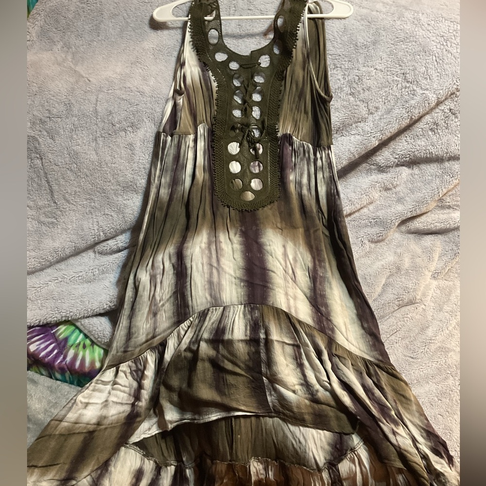 Elegant Olive and Cream Women's Hi-Low Dress by Venus